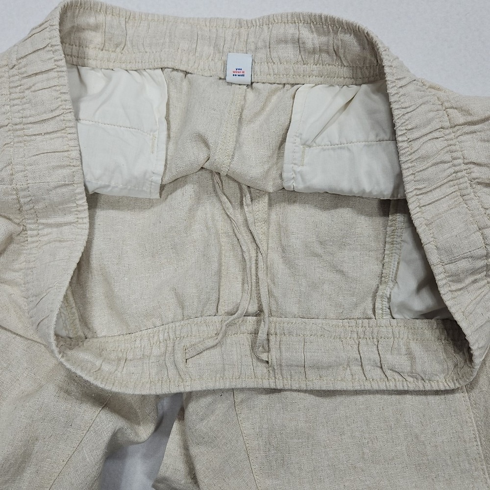 Old Navy 3X Beige Cropped High Rise Linen Blend Pull On Straight Tapered Pants - Picture 3 of 12